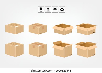 Cardboard Box And Carton Delivery Packaging. Vector Illustration