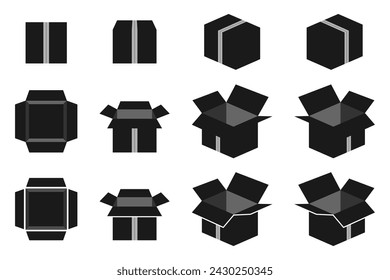 Cardboard box or carton box vector set. open and closed box for packaging or shipping. vector illustration isolated on white background.