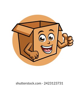 Cardboard Box Cartoon Character Giving Thumb up Happy Mascot Illustration, Vector Clipart