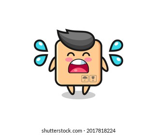 cardboard box cartoon illustration with crying gesture , cute style design for t shirt, sticker, logo element