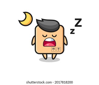 cardboard box character illustration sleeping at night , cute style design for t shirt, sticker, logo element