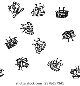cardboard box character vector seamless pattern thin line illustration