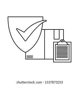 cardboard box check mark clipboard fast delivery vector illustration