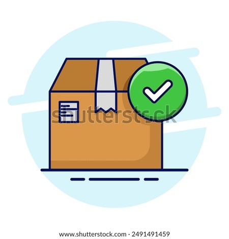 Cardboard box with check mark linear icon. order sent. Delivery Confirmed. logistics and delivery, order delivery sign vector graphic. Flat vector illustration on background.