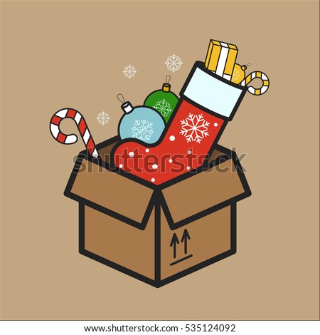 cardboard box with christmas decorations minimalistic flat line color stroke icon pictogram illustration - Cardboard Box Christmas Decorations cardboard box with christmas decorations minimalistic flat line color stroke icon pictogram illustration - Cardboard Box Christmas Decorations