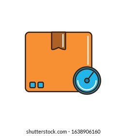 cardboard box chronometer speed service cargo delivery vector illustration line and fill