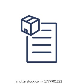 Cardboard box and clipboard thin line icon. Post, service, address isolated outline sign. Delivery and shipping service concept. Vector illustration symbol element for web design and apps