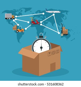 cardboard box clock connection global delivery concept