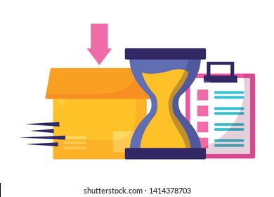 cardboard box clock fast delivery business vector illustration