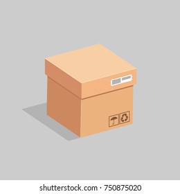 The cardboard box is closed with a lid . Vector illustration.