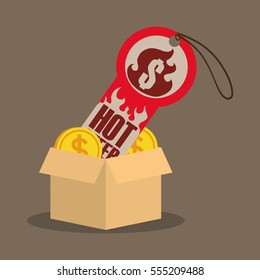 cardboard box coin money tag price hot offer vector illustration eps 10