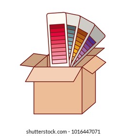 cardboard box and color palette guide in colorful silhouette with thin red contour