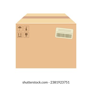 Cardboard box concept. Parcel and package for goods and products. Sticker for social networks and messengers. Cartoon isometric vector illustration isolated on white background