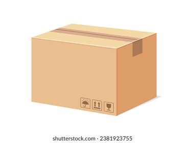 Cardboard box concept. Parcel and package for goods and products. Mailing and packaging. Graphic element for website. Cartoon isometric vector illustration isolated on white background