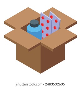 Cardboard box containing medical products is ready for shipping and delivery