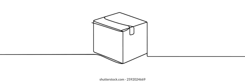 Cardboard box continuous one line drawing. Online shopping, fast delivery concept in simple linear style. Vector illustration.