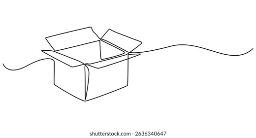 Cardboard box continuous one line drawing. Online shopping, fast delivery concept in simple linear style. Vector illustration, cardboard boxes continuous one line drawing. Single line art illustration
