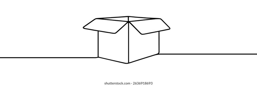 Cardboard box continuous one line drawing. Online shopping, fast delivery concept in simple linear style. Vector illustration.