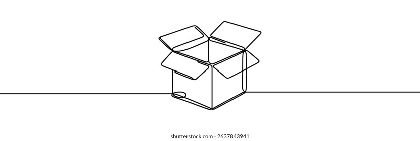 Cardboard box continuous one line drawing. Online shopping, fast delivery concept in simple linear style. Vector illustration.