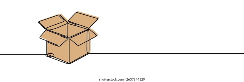Cardboard box continuous one line drawing. Online shopping, fast delivery concept in simple linear style. Vector illustration.