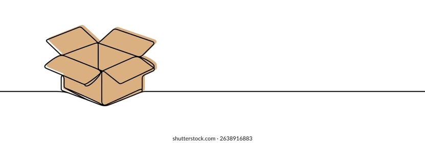 Cardboard box continuous one line drawing. Online shopping, fast delivery concept in simple linear style. Vector illustration.