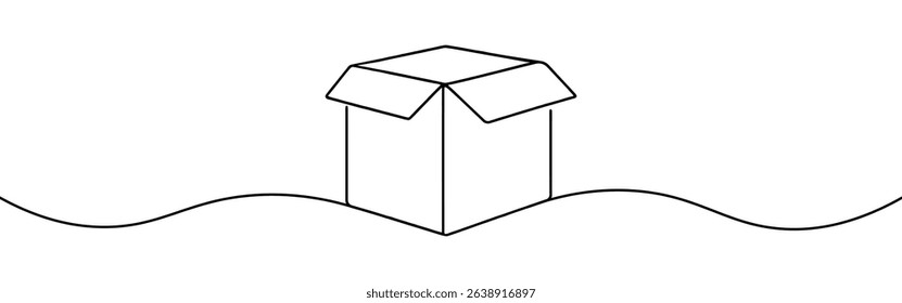 Cardboard box continuous one line drawing. Online shopping, fast delivery concept in simple linear style. Vector illustration.