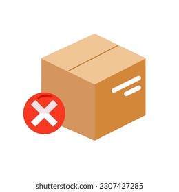 Cardboard box with cross mark.  Shipment checklist delivery concept. Cartoon 