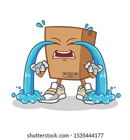 cardboard box cry mascot vector cartoon illustration