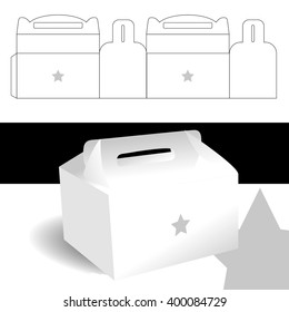 cardboard box, cutting and black background, star