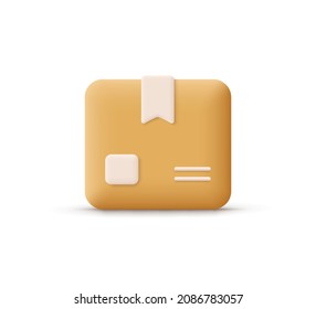 Cardboard box, delivery package, shipping box. Transportation, delivery, shipping concept. 3d vector icon. Cartoon minimal style.