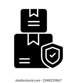 Cardboard box, delivery package, shipping box with shield, safe delivery, delivery security and insurance vector design