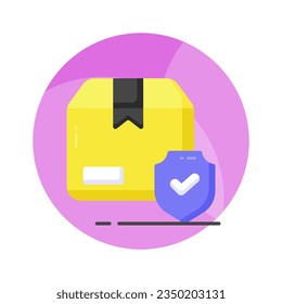 Caja de cartón, paquete de entrega, caja de envío con escudo, entrega segura, seguridad de entrega y diseño de vectores de seguro