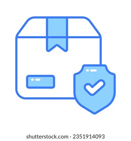 Cardboard box, delivery package, shipping box with shield, safe delivery, delivery security and insurance vector design