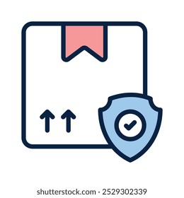 Cardboard box, delivery package, shipping box with shield, safe delivery, delivery security and insurance vector design