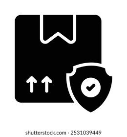 Cardboard box, delivery package, shipping box with shield, safe delivery, delivery security and insurance vector design