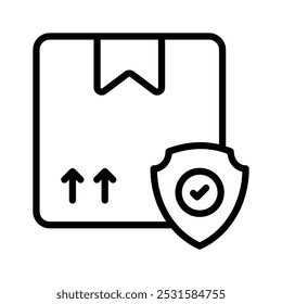 Cardboard box, delivery package, shipping box with shield, safe delivery, delivery security and insurance vector design
