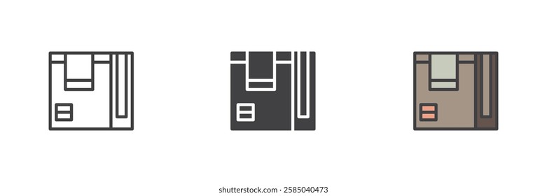 Cardboard box different style icon set. Line, glyph and filled outline colorful version, outline and filled vector sign. Symbol, logo illustration. Vector graphics