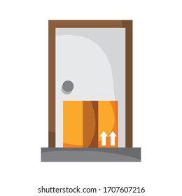cardboard box in door house online shopping covid 19 vector illustration