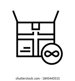 vectores de icono de línea de uso interminable de la caja de cartón. signo de uso interminable de la caja de cartón. símbolo de contorno aislado ilustración negra