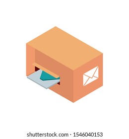 cardboard box envelope correspondence postal mail isometric vector illustration