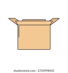 Cardboard Box Flat design style open box symbolizing storage ideal for packaging handmade products and craft supplies.