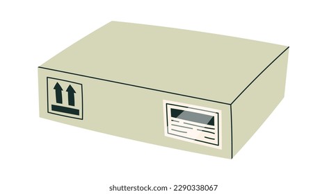 Cardboard box flat icon Bill of lading and sticker. Vector illustration