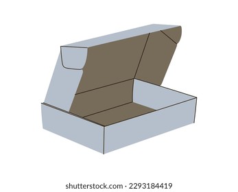 Cardboard box in flat illustration. Open box isolated on white background. Blank packaging box vector illustration. 