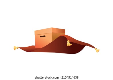 caja de cartón y alfombra voladora, ilustración vectorial 