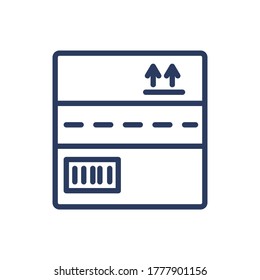 Cardboard box with fragile cargo thin line icon. Post, parcel, address isolated outline sign. Delivery and shipping service concept. Vector illustration symbol element for web design and apps