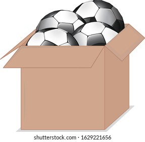 Cardboard box full of sport equipments on white background illustration