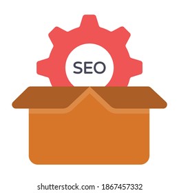 
A cardboard box with gear wheel inside symbolising seo services package 
