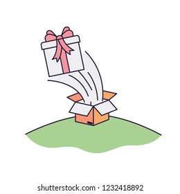 cardboard box with gift coming out