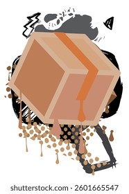 Cardboard Box graffiti. Abstract modern street art decoration performed in urban painting style.