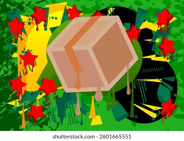 Cardboard Box graffiti. Abstract modern street art decoration performed in urban painting style.